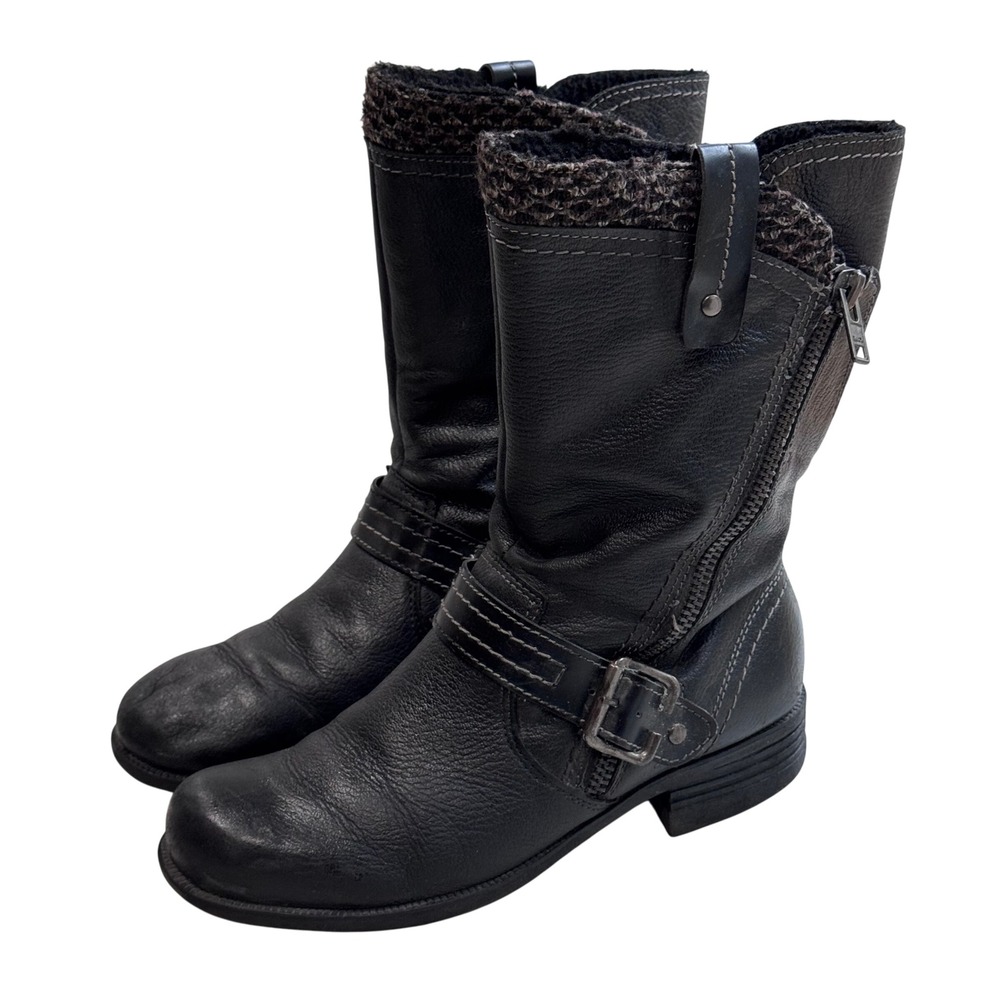 Earth Origins Presley Leather Boots Knit Cuff Buckle Accent Black Boots Size 9M‎